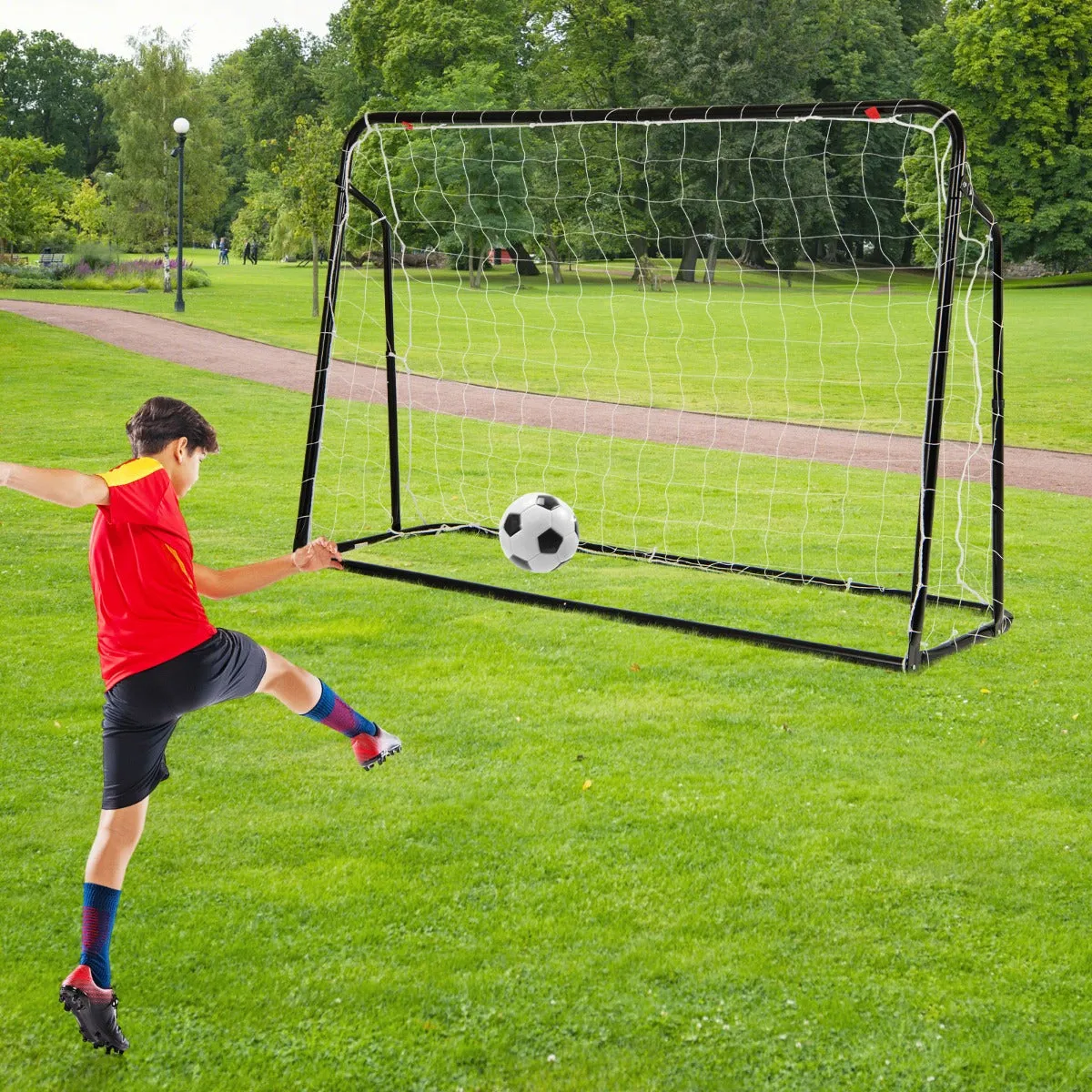 2-in-1 Kids Soccer Rebounder and Soccer Goal for Kids Aged 6  Years Old-Black