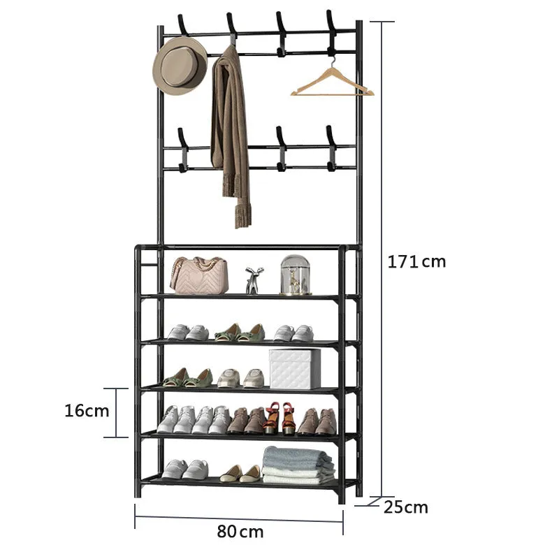 5 Tier Multifunctional Hat Rack Shoes Rack Hall Tree-White