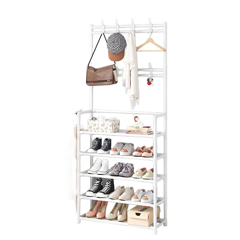 5 Tier Multifunctional Hat Rack Shoes Rack Hall Tree-White