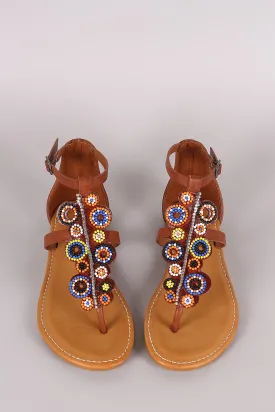 Bamboo Beadwork T-Strap Thong Flat Sandal