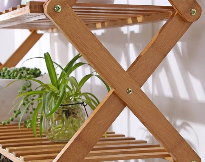 Bamboo Folding Ladder Shelf Book Plant Shelf Multiple Use Strong Elegant