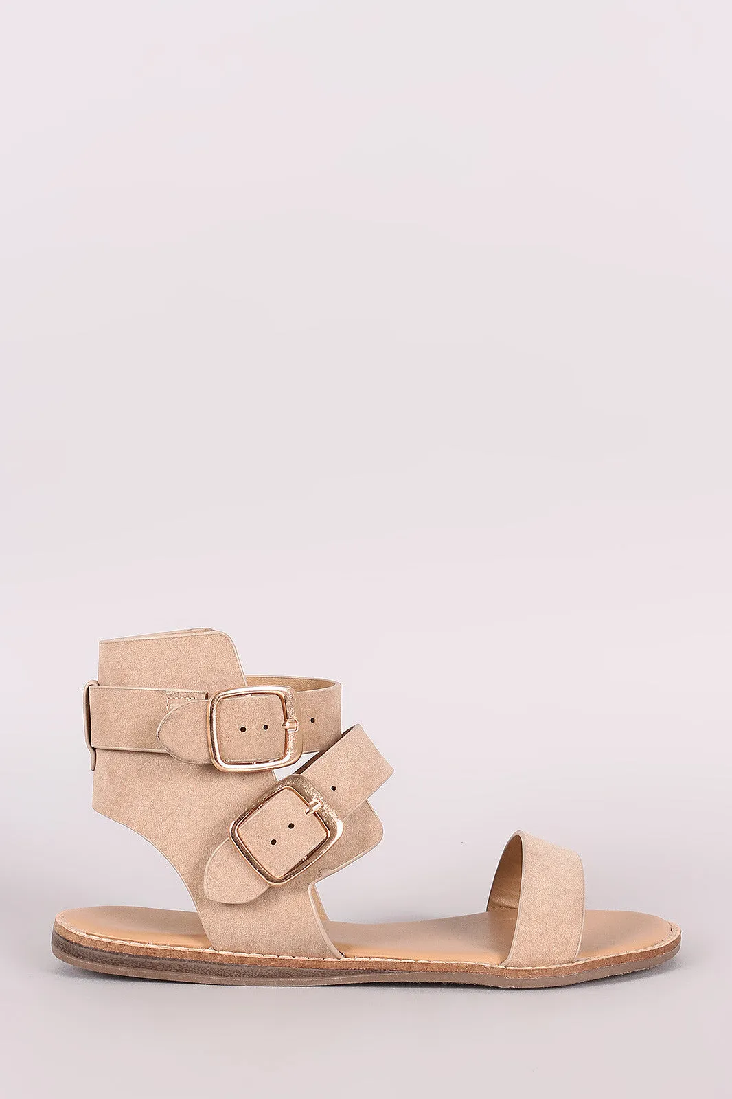 Bamboo Suede Double Buckled Ankle Strap Flat Sandal