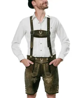 Bavarian Lederhosen Men Short Antique Waxed Brown