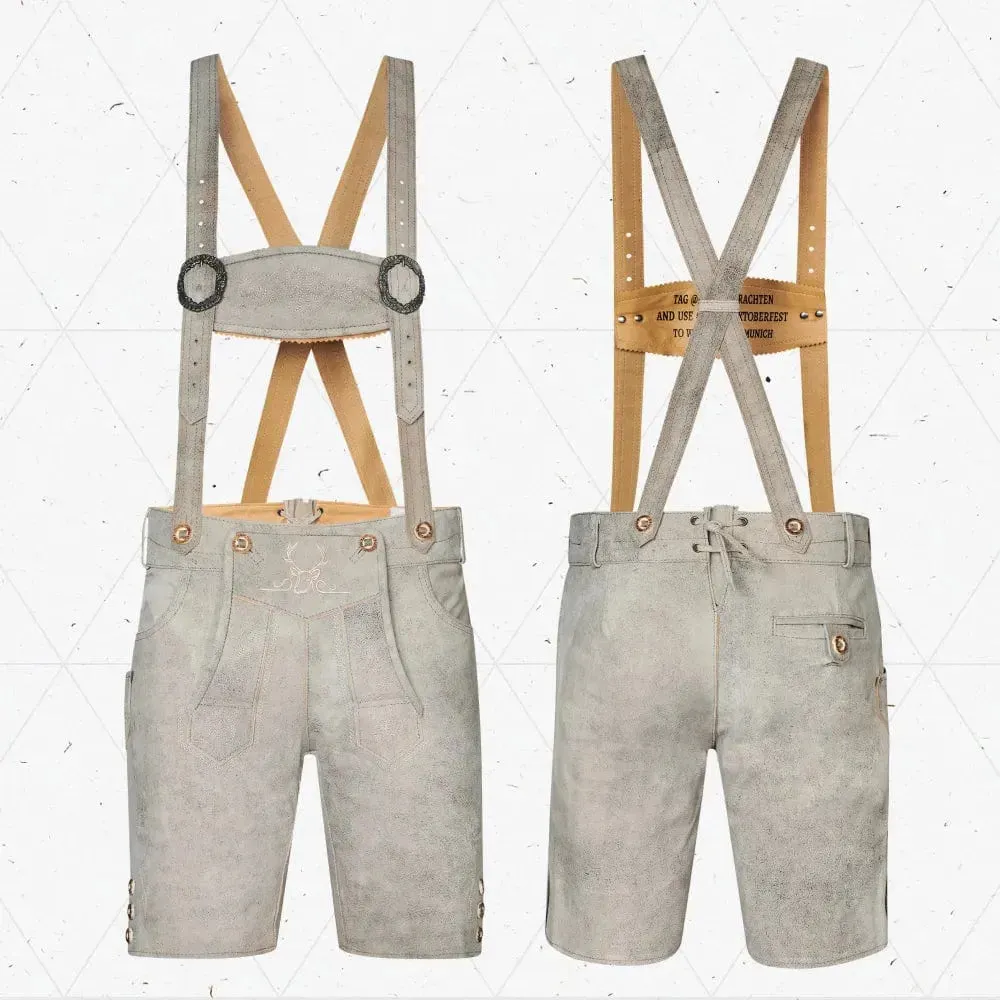 Bavarian Lederhosen Men Short White