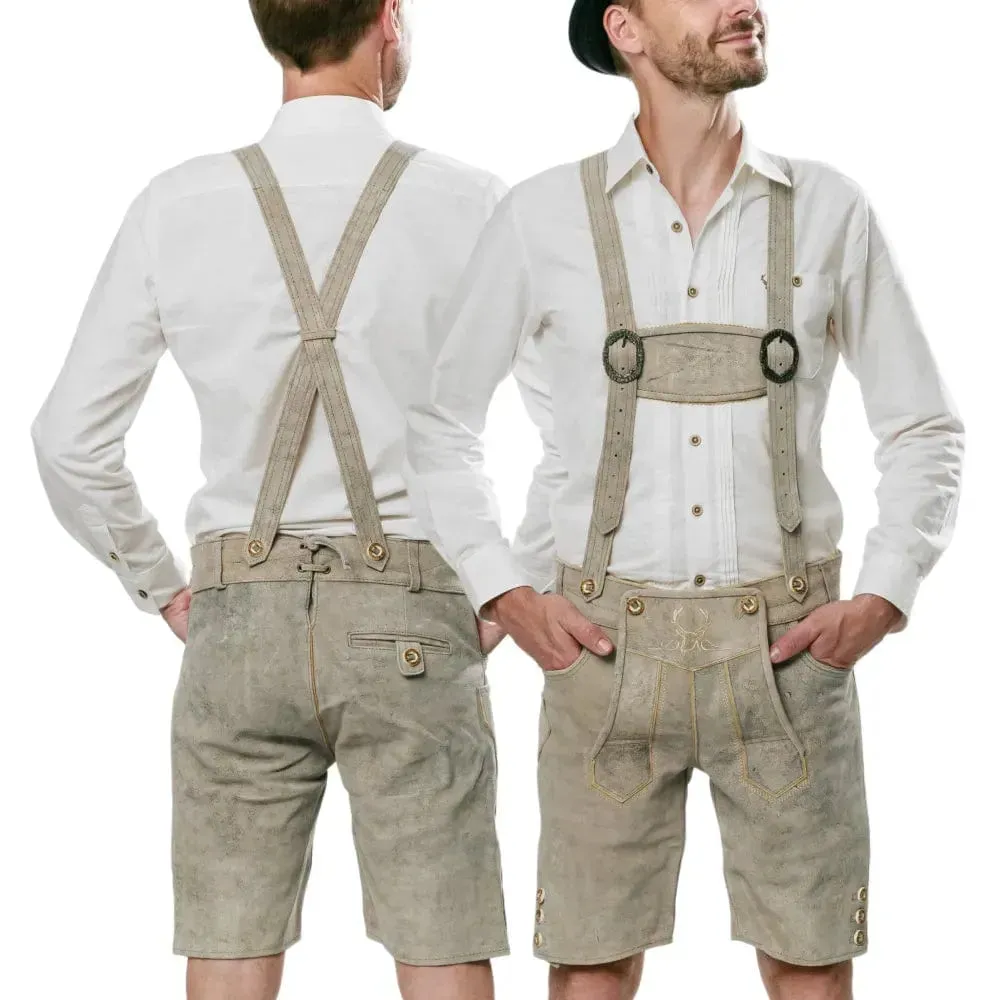 Bavarian Lederhosen Men Short White