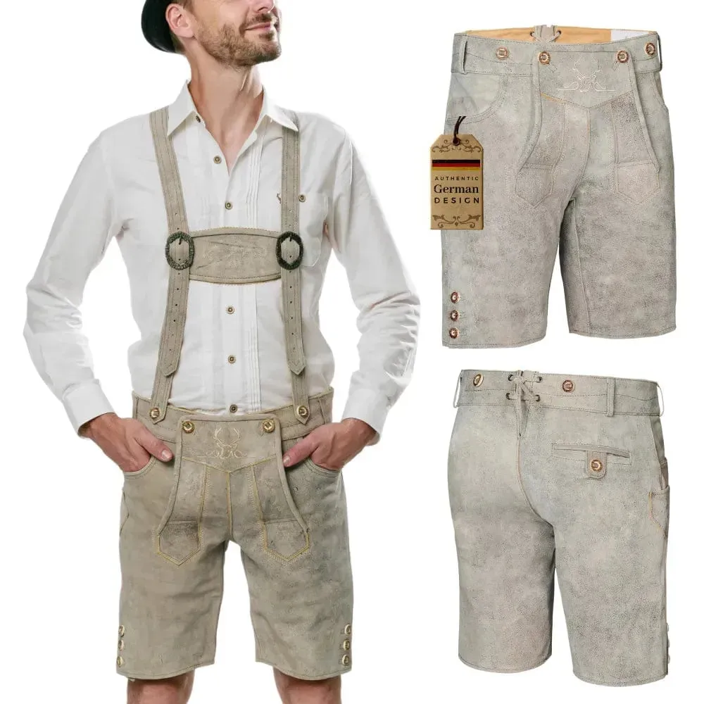 Bavarian Lederhosen Men Short White