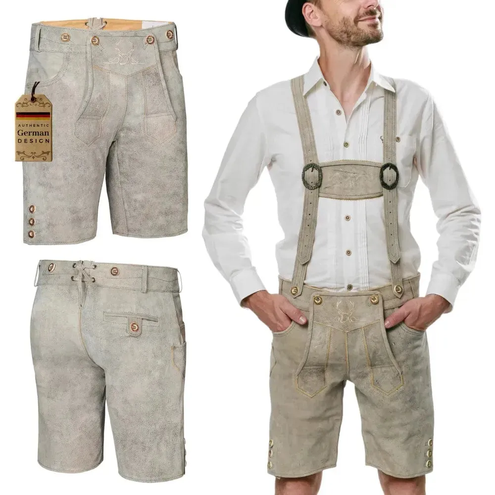 Bavarian Lederhosen Men Short White