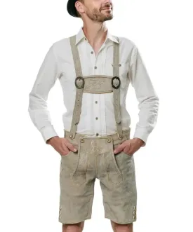 Bavarian Lederhosen Men Short White