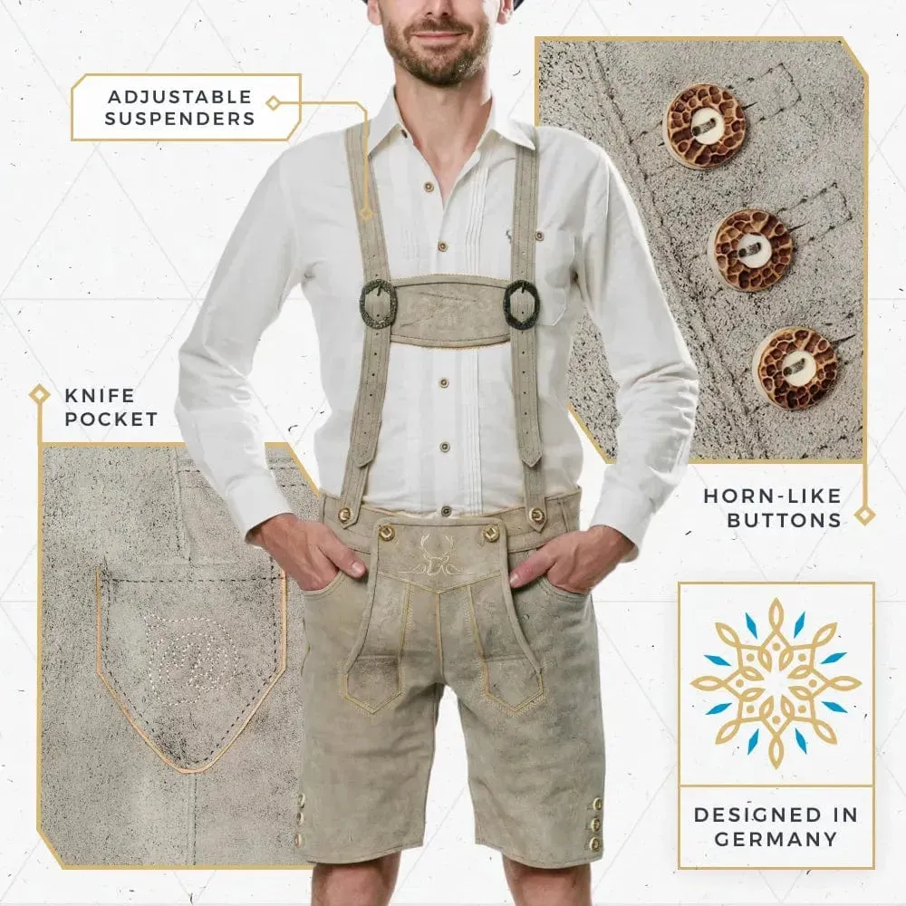 Bavarian Lederhosen Men Short White