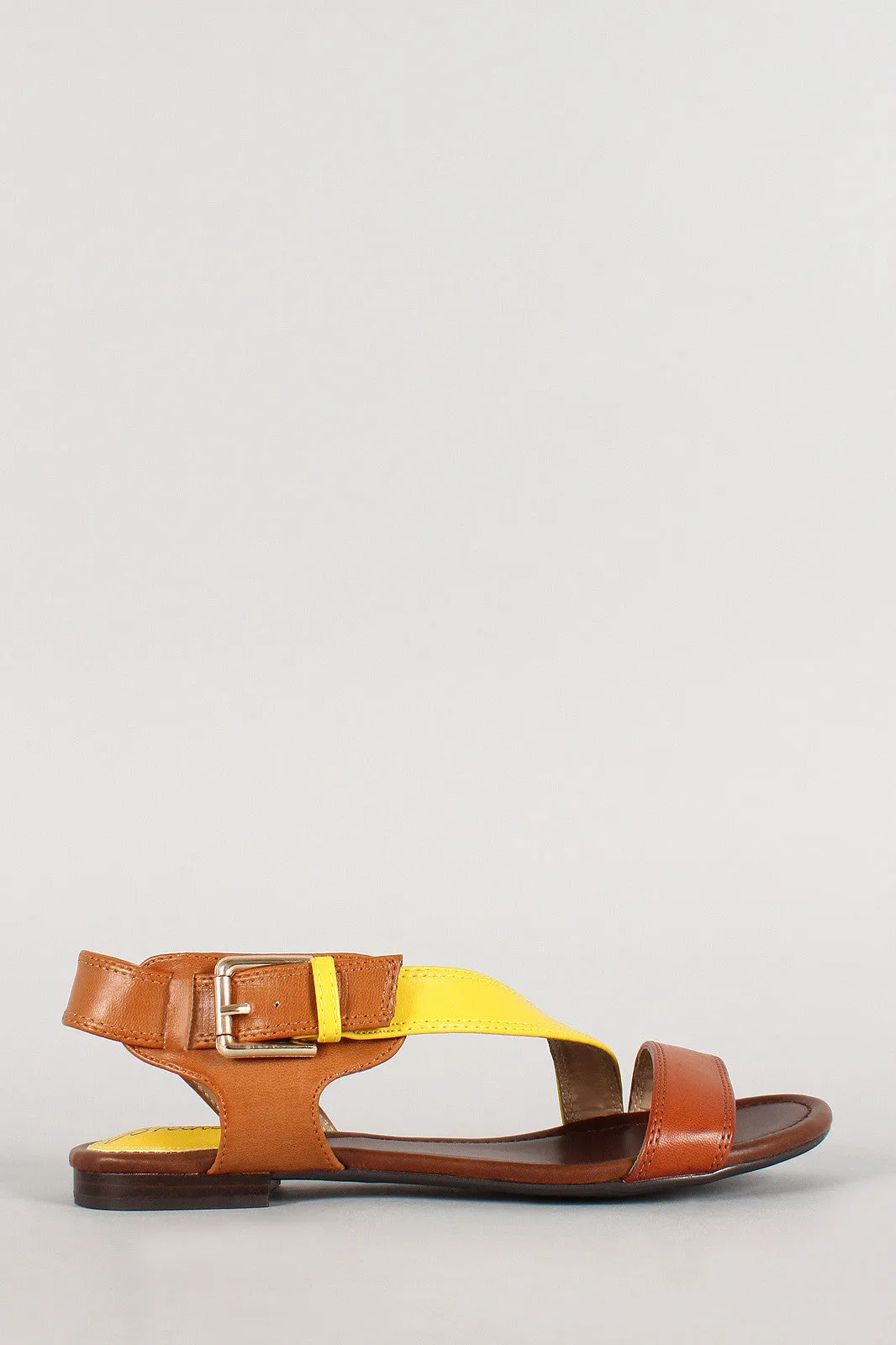 Breckelle Two Tone Buckle Strappy Open Toe Flat Sandal