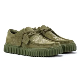 Clarks Main x Pleasures DRGN Lo Suede Green Lace-Up Shoes