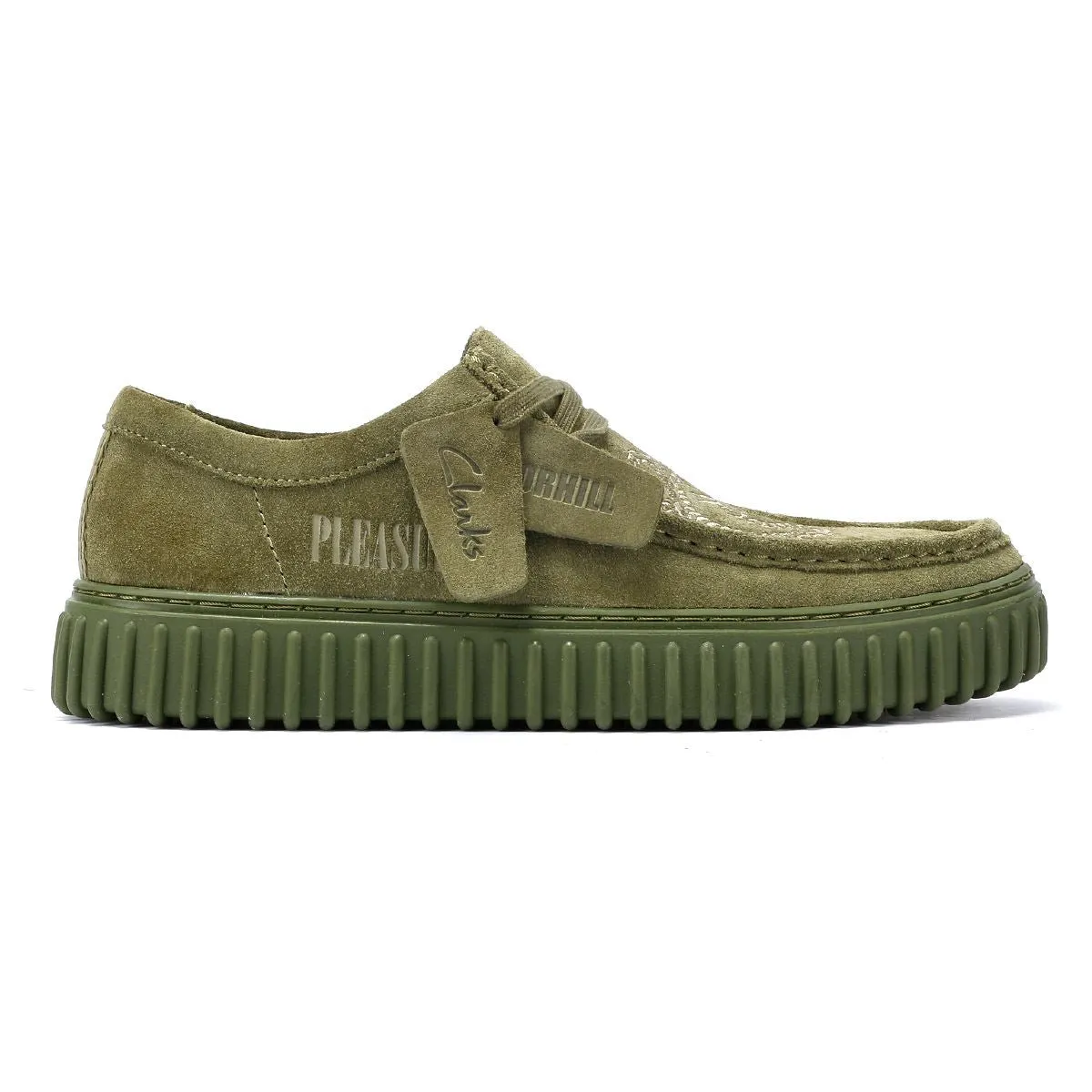 Clarks Main x Pleasures DRGN Lo Suede Green Lace-Up Shoes