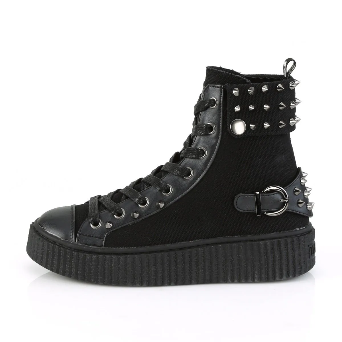 Demonia SNEEKER-266 | Black Canvas & Vegan Leather Sneakers