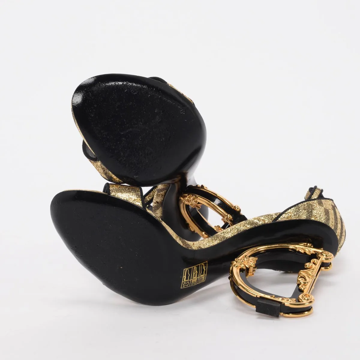 Dolce & Gabbana Gold Metallic Jacquard Keira Sandals 37