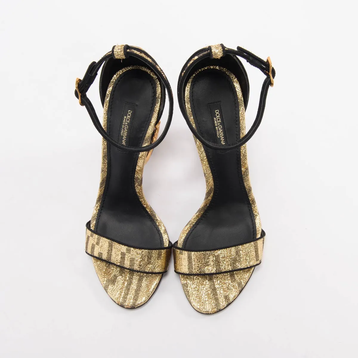 Dolce & Gabbana Gold Metallic Jacquard Keira Sandals 37