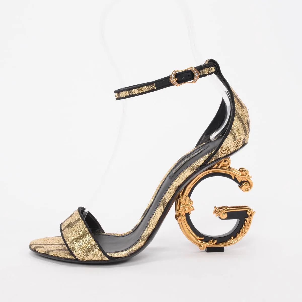 Dolce & Gabbana Gold Metallic Jacquard Keira Sandals 37