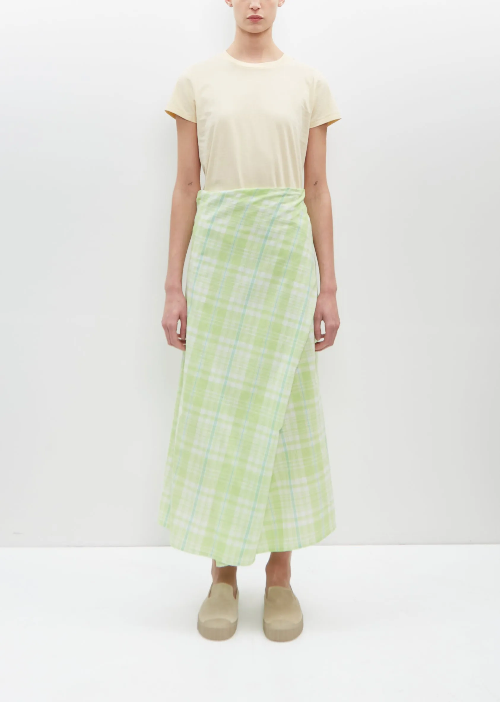 Draped Wrap Skirt — Lime Plaid