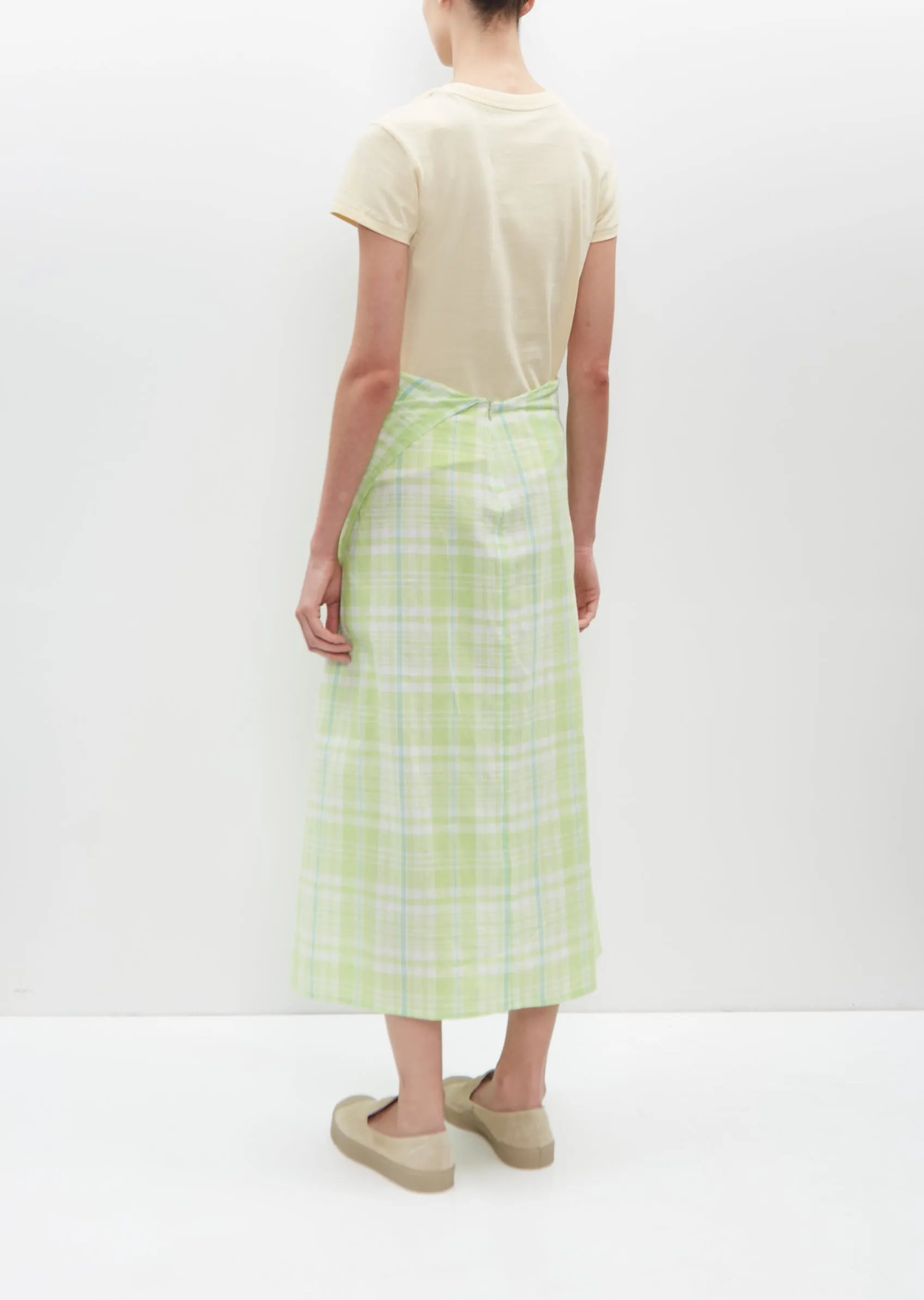 Draped Wrap Skirt — Lime Plaid