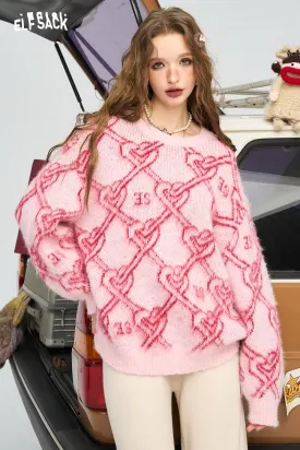 ELFSACK 2024 Winter New Arrivals Long haired lazy style pullover sweater