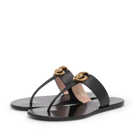 Gucci Black Leather Lifford Thong Sandals 36.5