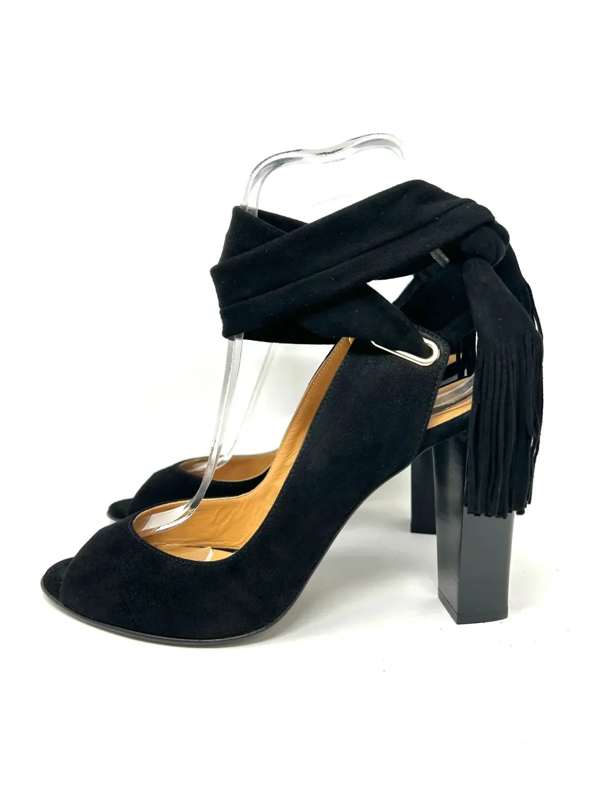 Hermes Black Suede Sandals With Tie Detail 40.5 UK 7.5