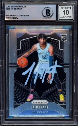 Ja Morant Autographed 2019-20 Panini Prizm Rookie Card #249 Memphis Grizzlies Auto Grade Gem Mint 10 Beckett BAS #15249204