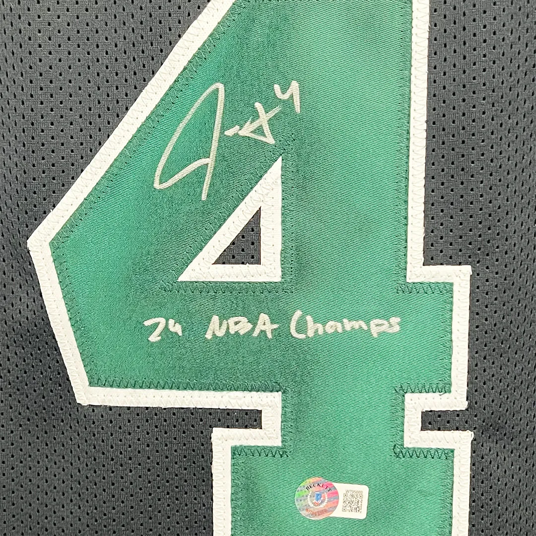 Jrue Holiday Signed 24 NBA Champs Inscription Boston Black Basketball Jersey (Beckett)