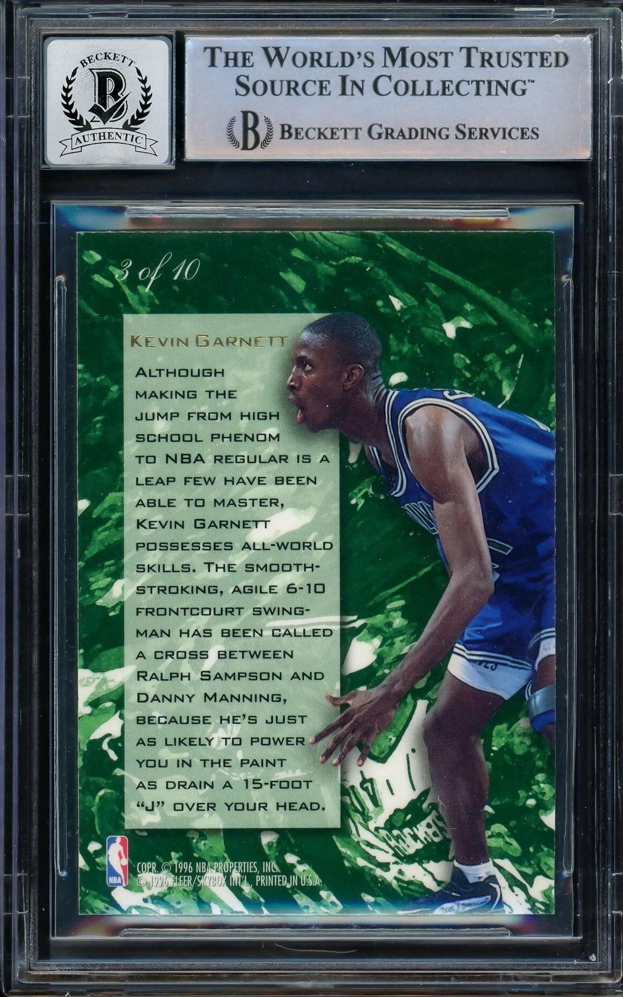 Kevin Garnett Autographed 1995-96 Fleer Flair Wave of the Future Rookie Card #3 Minnesota Timberwolves Auto Grade Gem Mint 10 Beckett BAS #14392822