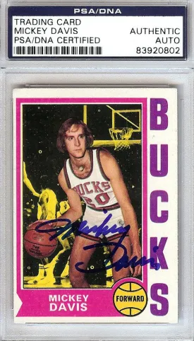 Mickey Davis Autographed 1974 Topps Card #73 Milwaukee Bucks PSA/DNA #83920802