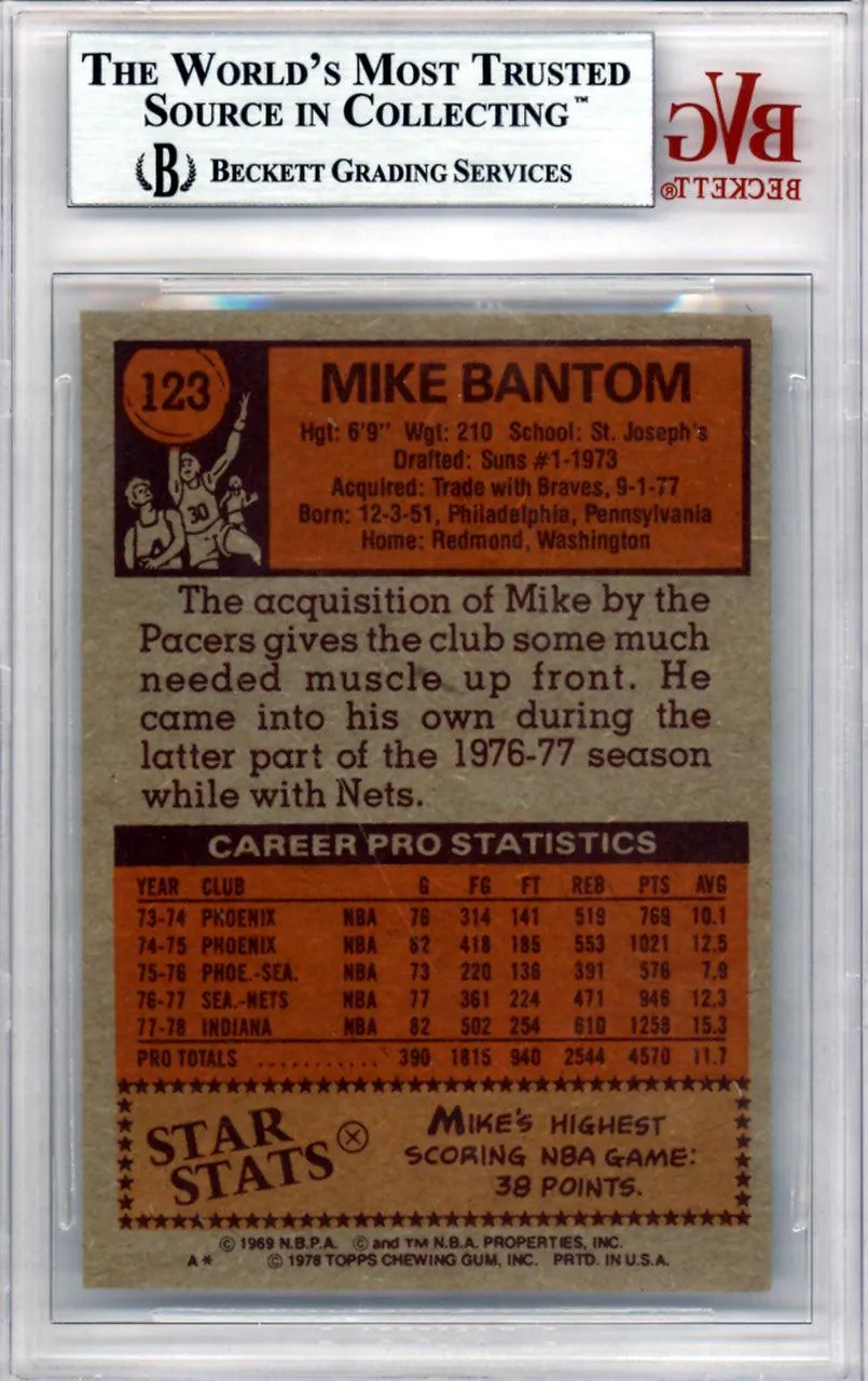 Mike Bantom Autographed 1978 Topps Card #123 Indiana Pacers Beckett BAS #10009088