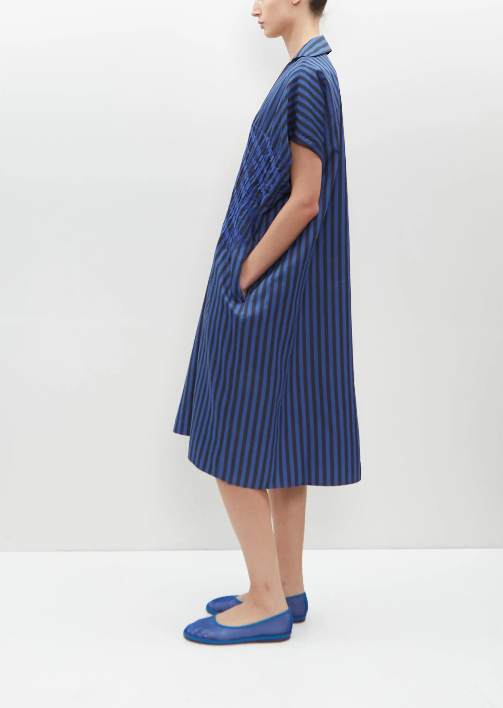 Pleated Embroidery Kaftan — Cobalt Stripe