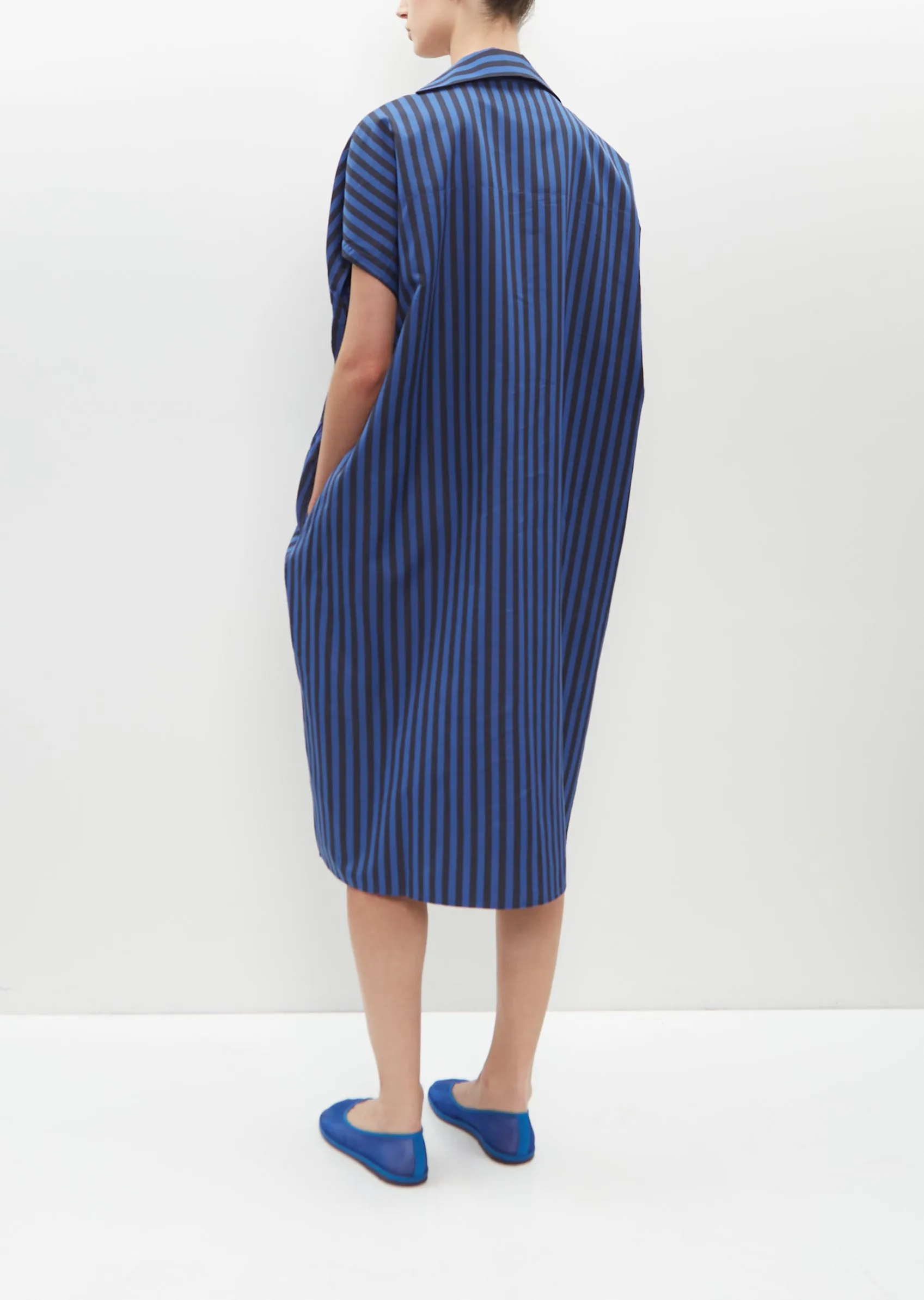 Pleated Embroidery Kaftan — Cobalt Stripe