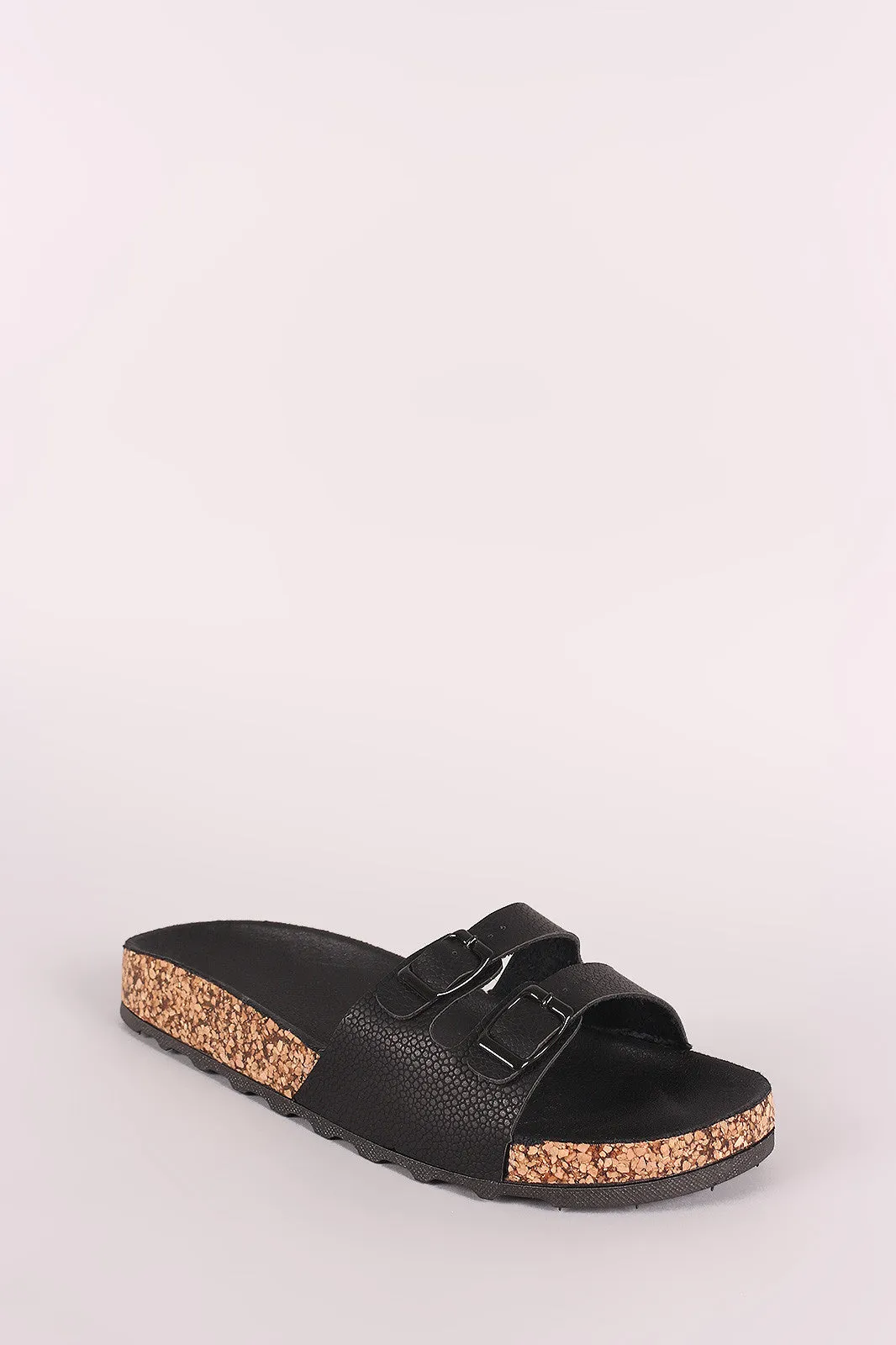 Qupid Double Buckled Cork Footbed Sandal