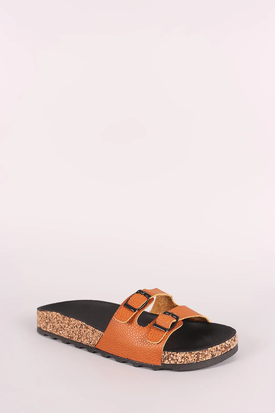 Qupid Double Buckled Cork Footbed Sandal