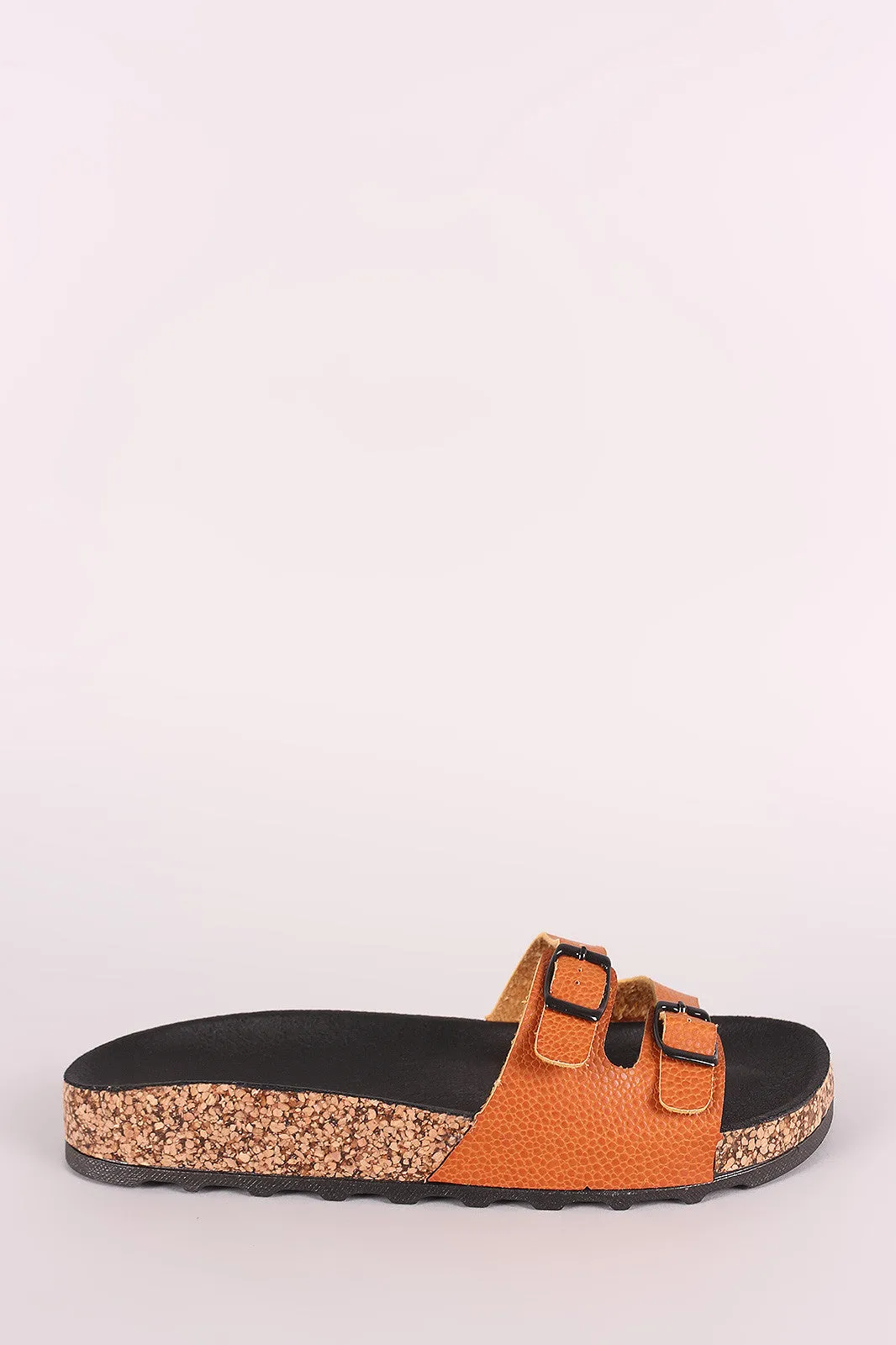 Qupid Double Buckled Cork Footbed Sandal