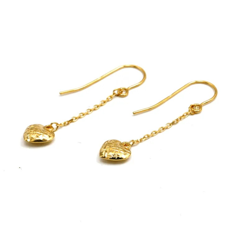 Real Gold 3D Heart Hanging Earring Set 3607 E1808