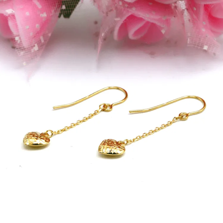 Real Gold 3D Heart Hanging Earring Set 3607 E1808