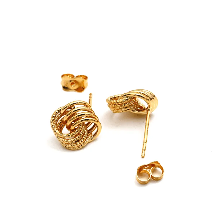 Real Gold 4 Rings Twisted Earring Set 9809 E1812