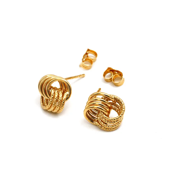 Real Gold 4 Rings Twisted Earring Set 9809 E1812