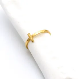 Real Gold Plain Cross Ring 0501 (Size 5) R1751