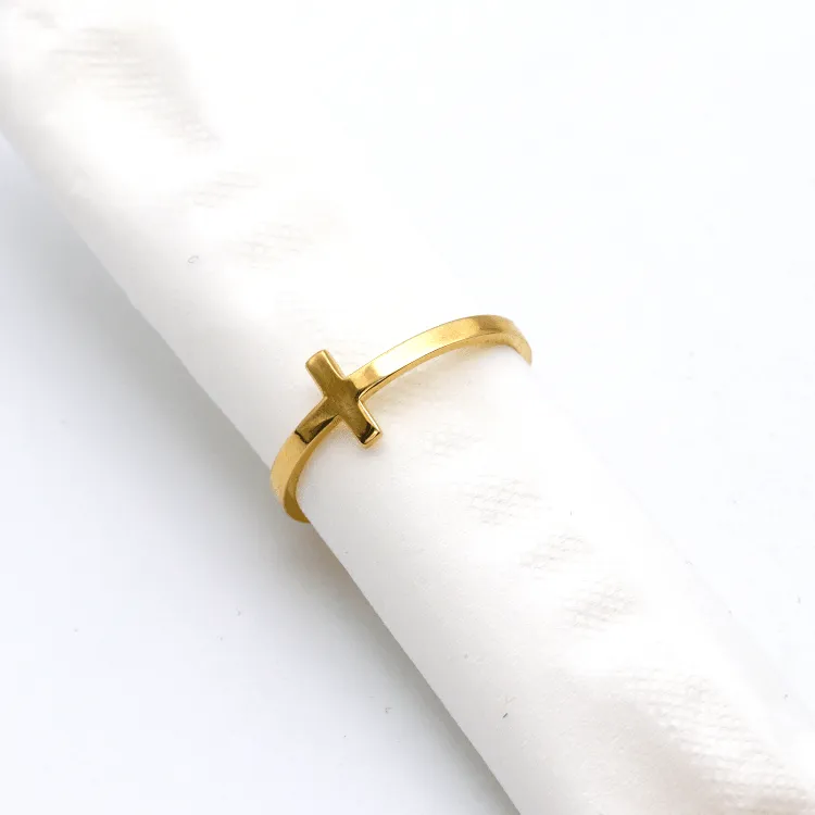 Real Gold Plain Cross Ring 0501 (Size 5) R1751