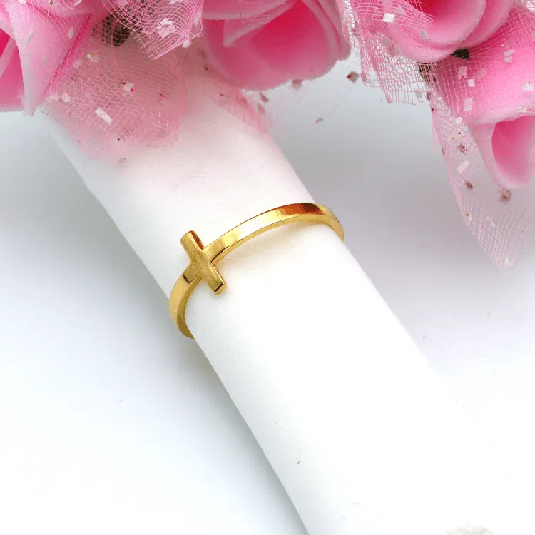 Real Gold Plain Cross Ring 0501 (Size 5) R1751