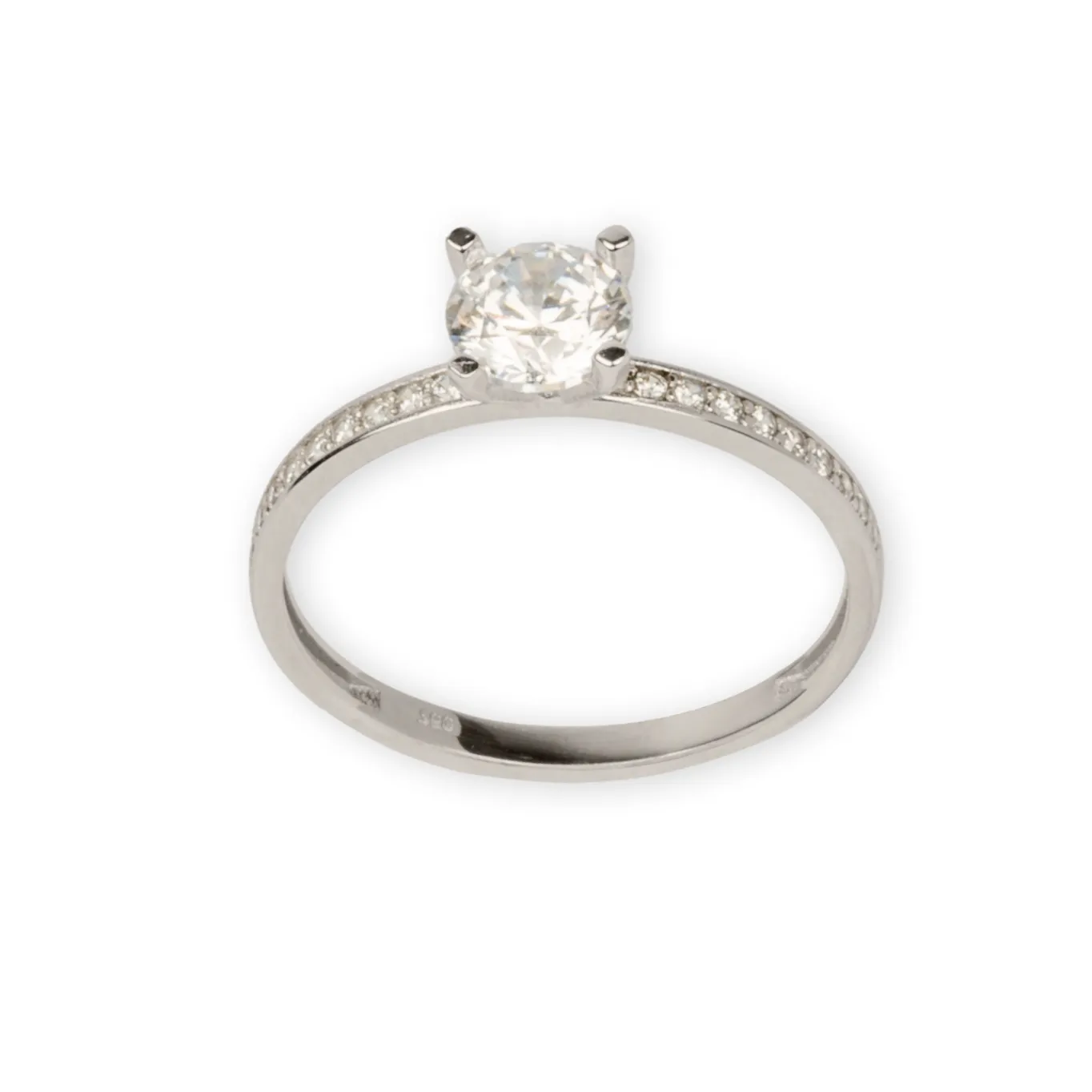 Real White Gold Luxury Solitaire Stone Ring 0233-W (Size 5.5) R2460