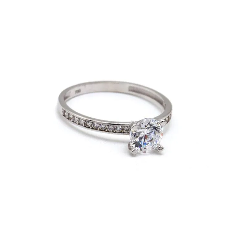 Real White Gold Luxury Solitaire Stone Ring 0233-W (Size 5.5) R2460