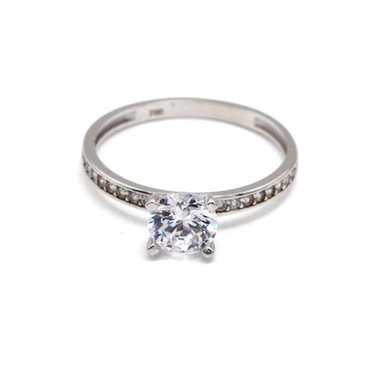 Real White Gold Luxury Solitaire Stone Ring 0233-W (Size 5.5) R2460