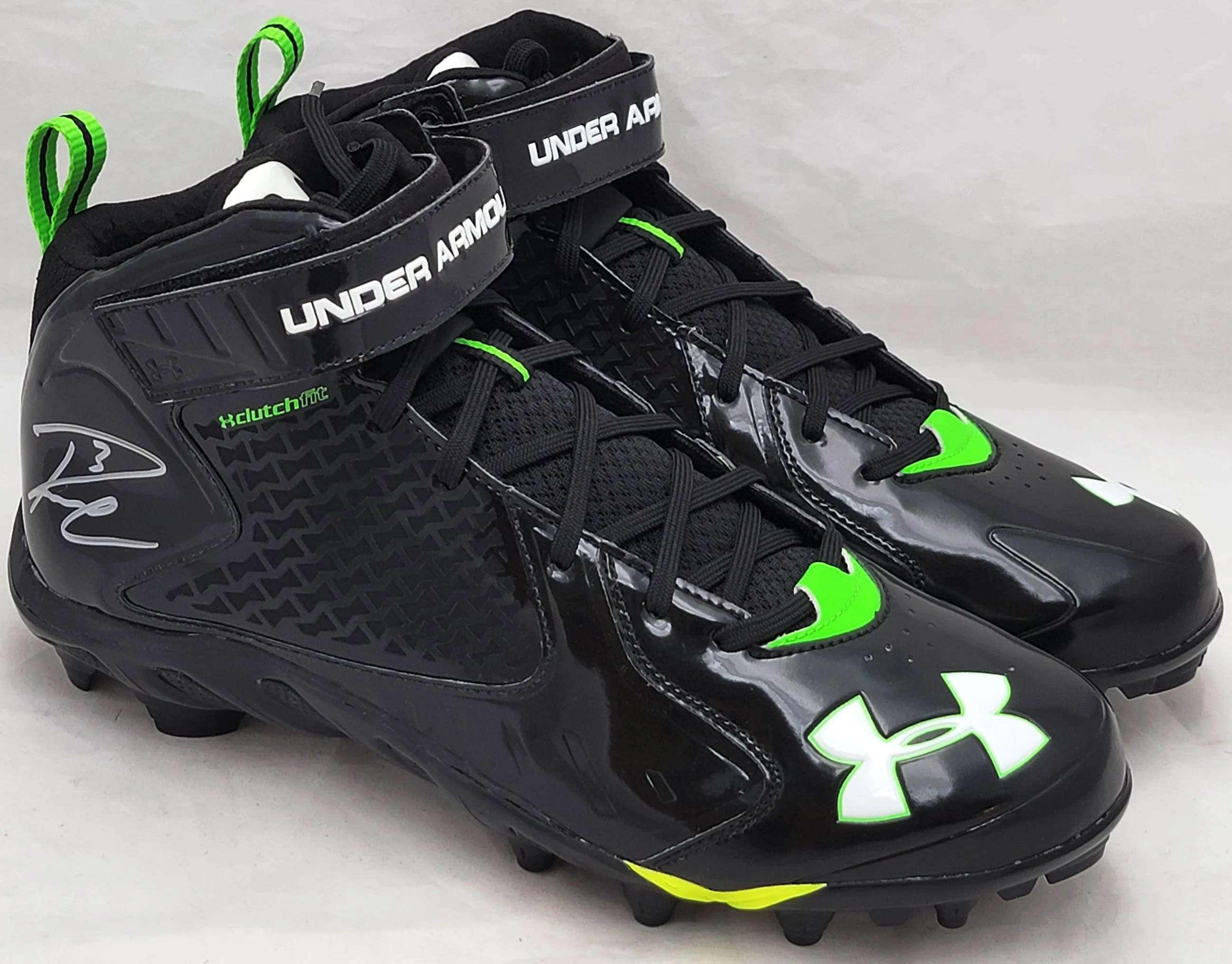 Russell Wilson Autographed Black & Green Under Armor Spine Fierce Cleats Seattle Seahawks Size 12.5 RW Holo #42145