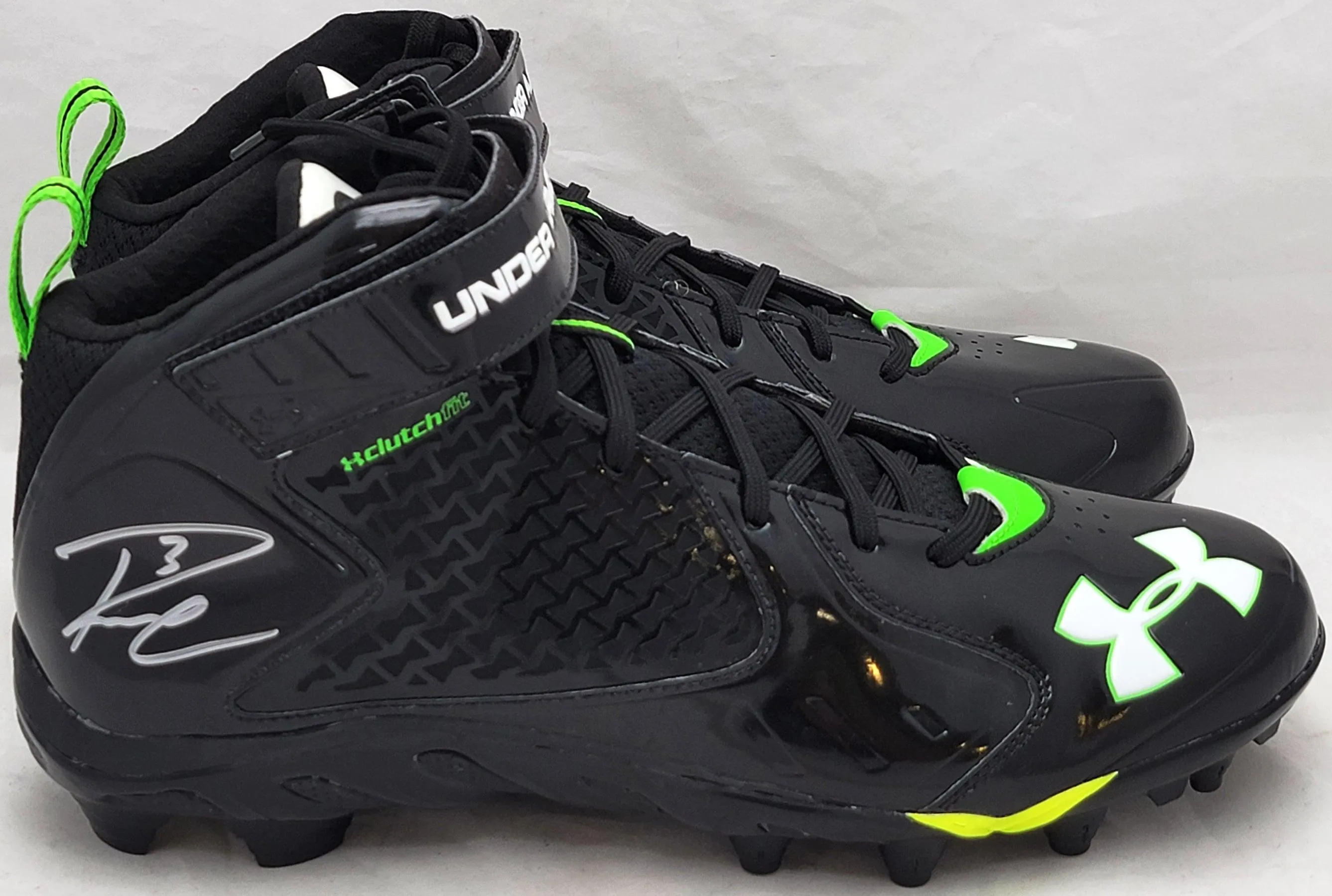 Russell Wilson Autographed Black & Green Under Armor Spine Fierce Cleats Seattle Seahawks Size 12.5 RW Holo #42145