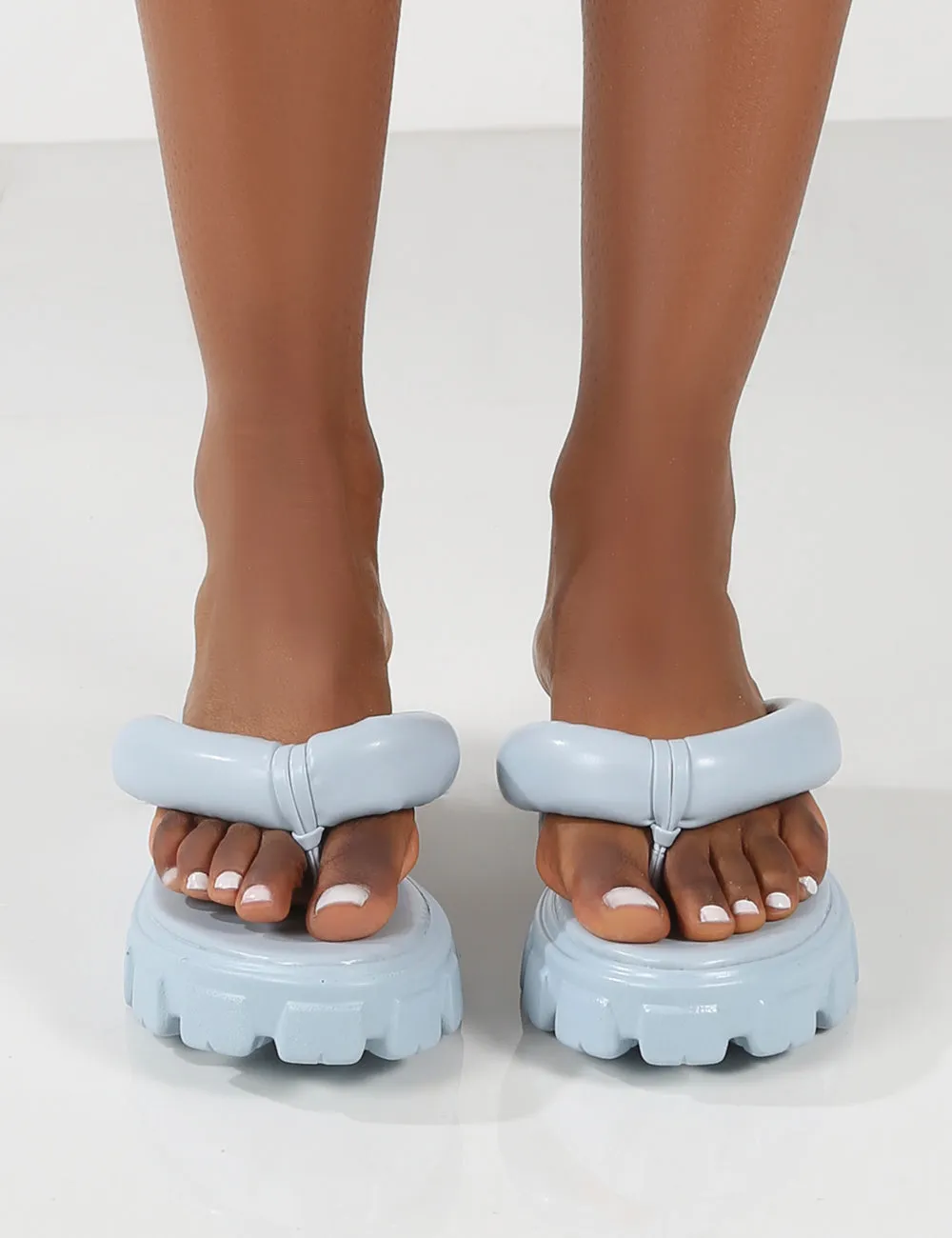 State Blue Chunky Sole Thong Strap Sandals