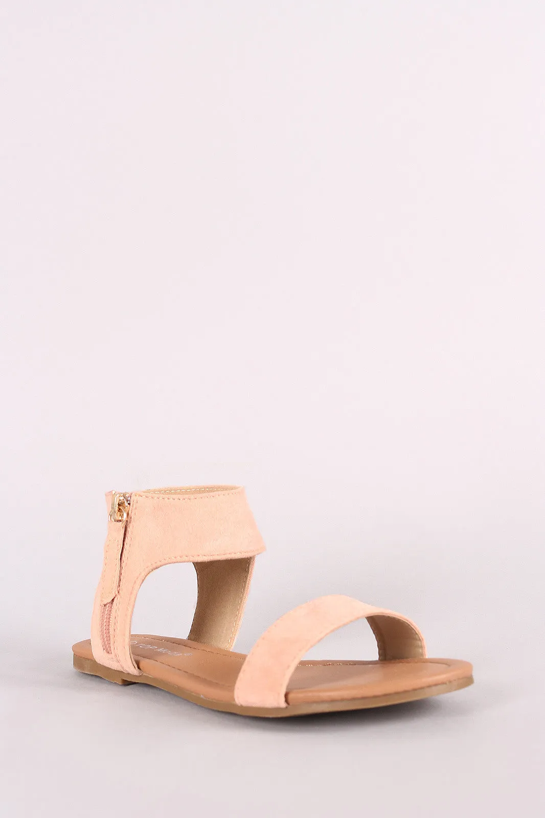 Vegan Suede Side Zipper Flat Sandal