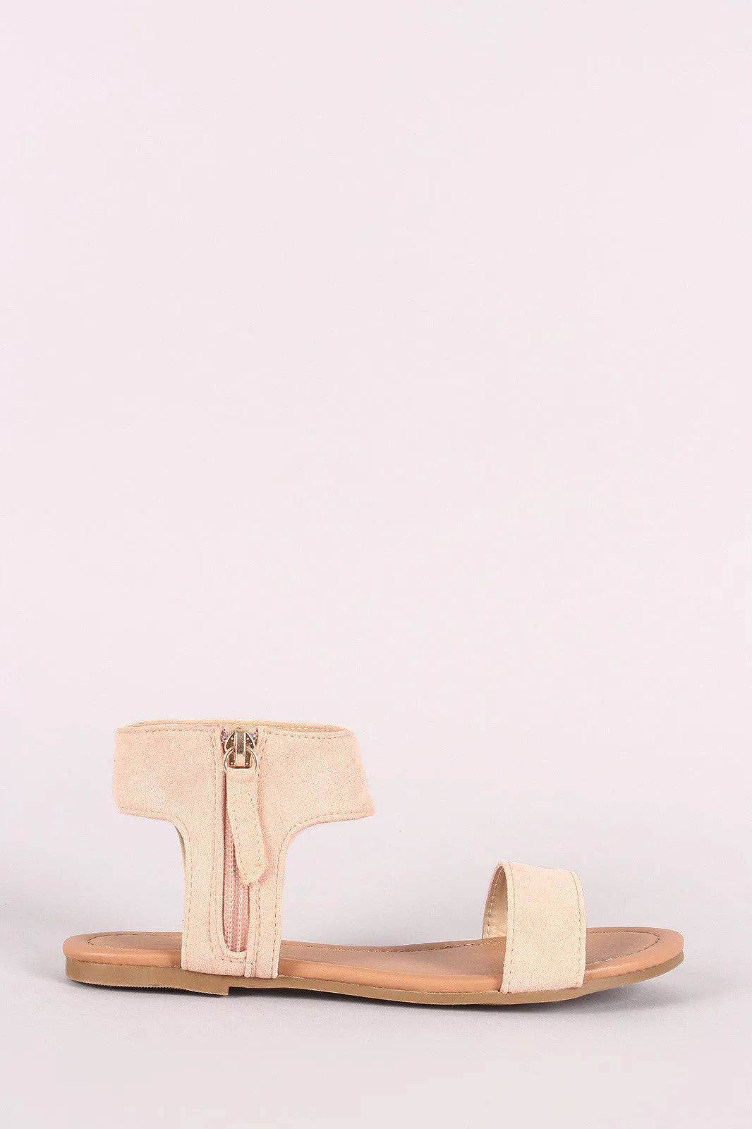 Vegan Suede Side Zipper Flat Sandal